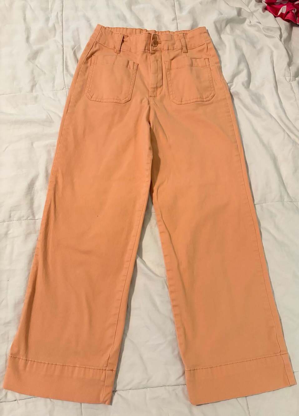 Bagatelle Collection Orange Peach Wide Leg Crop Pants with Front Pockets
